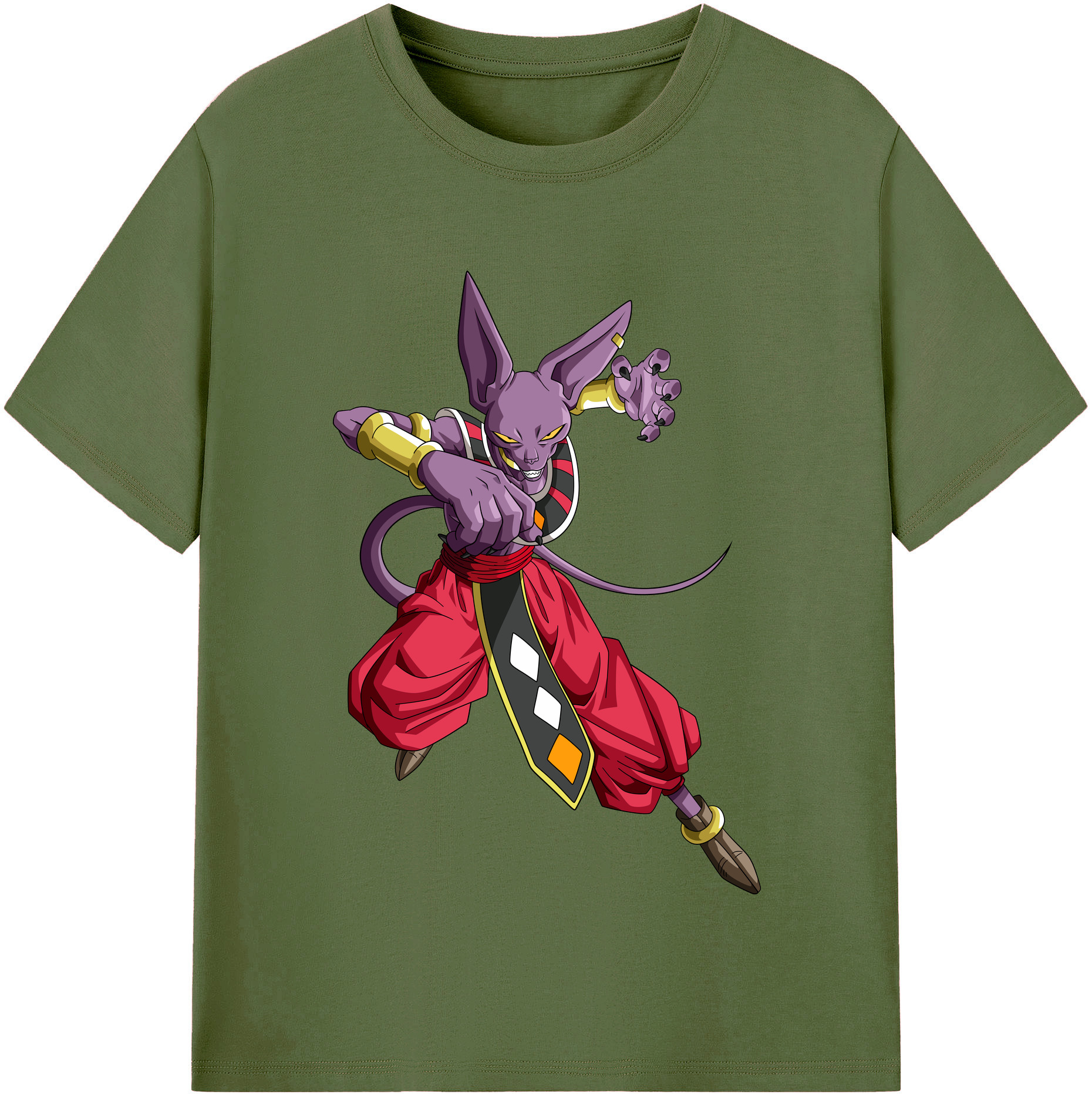 （画像用） ドラゴンボール ビルス 破壊神ビルス DRAGON BALL Beerus Birusu 綿100％半袖Tシャツ（フロントプリント）